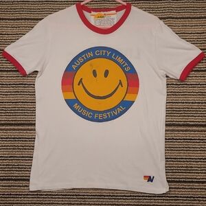 AVIATOR NATION White Red ACL‎ Smiley Cotton Blend Mens Sz M Short Sleeve Shirt